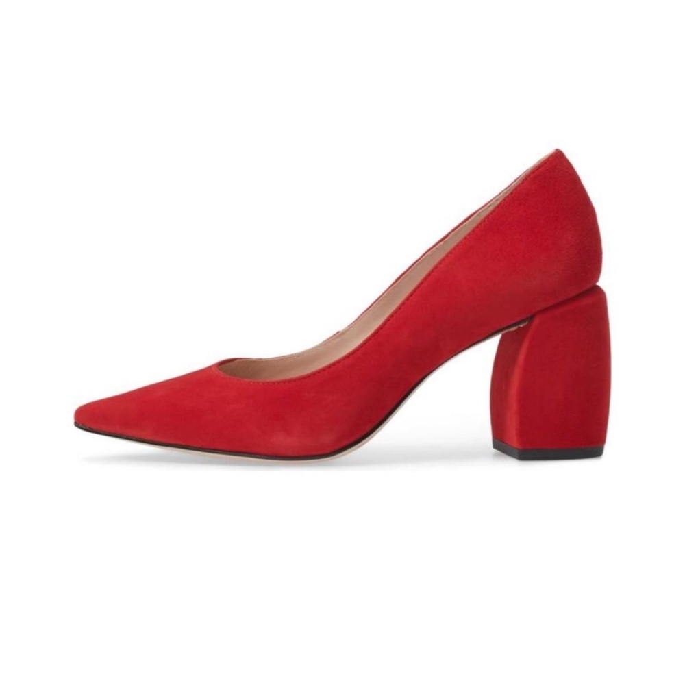 Red Suede Block Heel Pumps